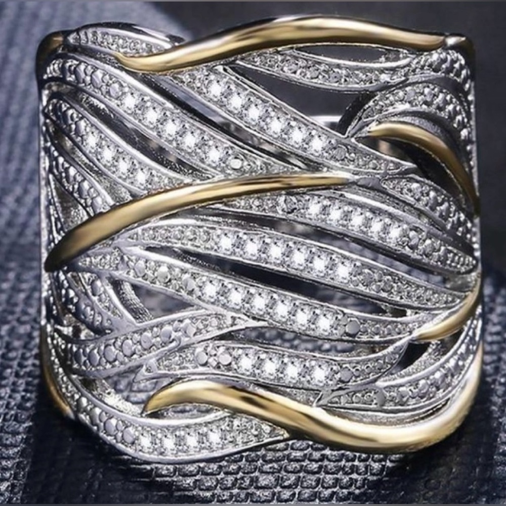 Sterling silver two tone wide ring